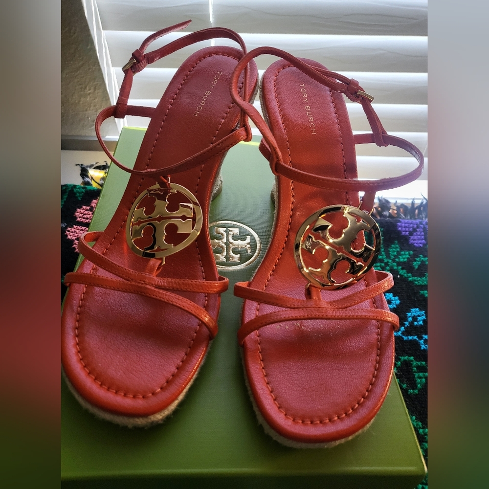 Tory Burch Women's Orange Wedge Sandals